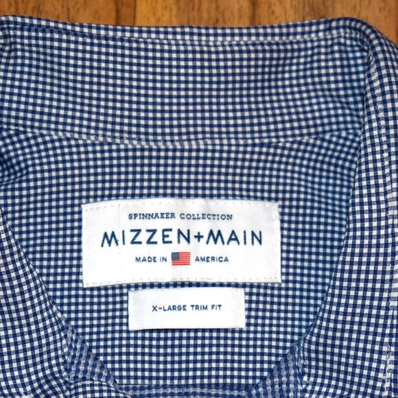 Mizzen+Main Trim Fit Blue/White Gingham Button Front Shirt Sz XL - Picture 3 of 3